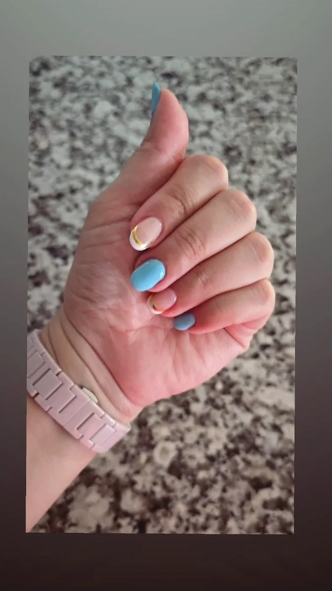 Blue gel set finished at the nail bar at By Yordy in Cape Coral